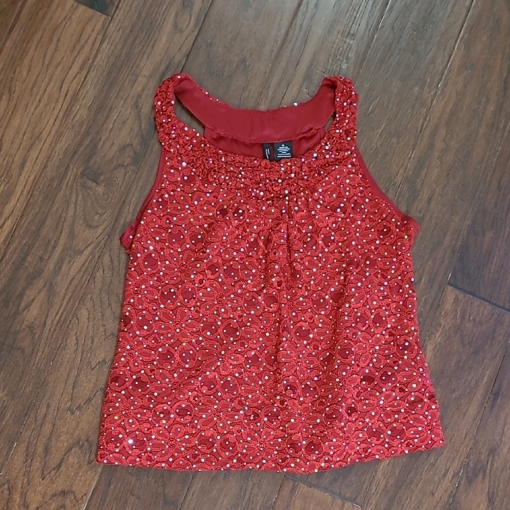 New Directions women's Elegant red sparkle sleeveless top size 1X